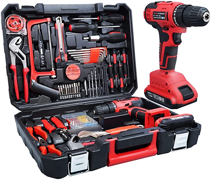 Buy Red jar-owl 21V Max Cordless Drill/Driver Kit, Brushless, Tool Set with Drill and 112pcs Household Hand Tool Kit for Daily Home Repair 