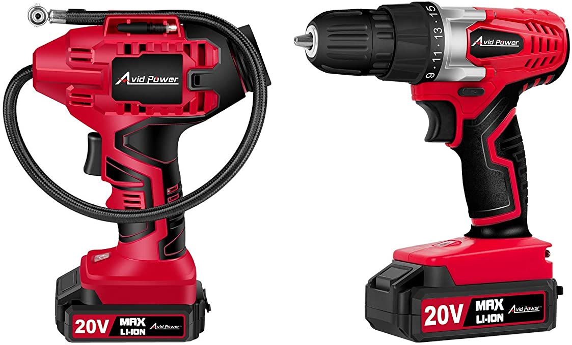 Buy AVID POWER Tire Inflator Air Compressor Bundle includes a 20V Cordless Drill Set with 22 Drill Bits. 