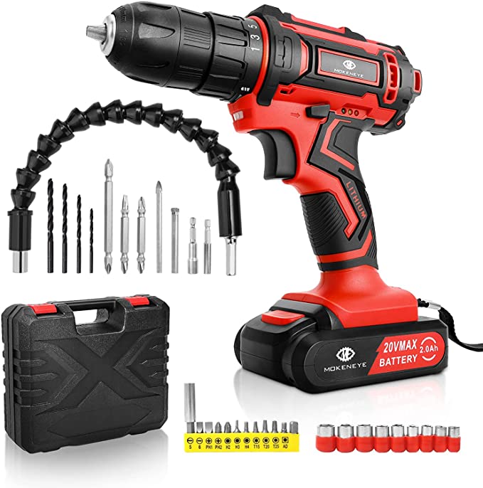 Buy MOKENEYE 20V Cordless Drill Driver Kit, Power Drill with Battery and Charger, 25+1 Position, Variable Speed, 320 In-lbs Torque, 3/8 Inch Keyless Chuck, Built-in LED Light, 32 Pcs Accessories MOKENEYE 20V Cordless Drill Driver Kit, Power Drill with Battery and Charger, 25+1 Position, Variable Speed, 320 In-lbs Torque, 3/8 Inch Keyless Chuck, Built-in LED Light, Built- 