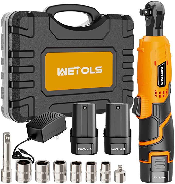 Buy Electric Ratchet Kit with 2 Pack 2000 mAh Li-ion Batteries, 8 Accessories, and Fast Charger by WETOLS 12V Cordless Ratchet Wrench 3/8