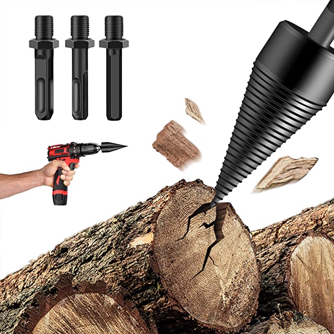 Buy VARWANEO 4PCS Firewood Log Splitter Drill Bit Set, Heavy Duty Drill Screw Cone Driver, Wood Splitter Drill Bit for Hand Drill Stick (Hex+Square+Round 42mm), 