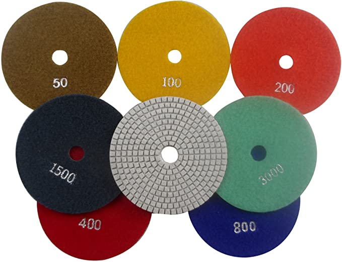 Buy 7-Piece Konfor 5 Inch 7-Step Wet Diamond Polishing Pads Set for Stone Concrete Marble Granite 