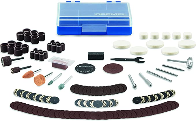 Buy Carving Bits, Drill Bits, Sanding Drums and Discs, Grinding Stones, Buffing Wheels, Cutting Discs, and a Storage Case are included in the Dremel 730CS 13-Piece Maker Rotary Tool Accessory Kit. 