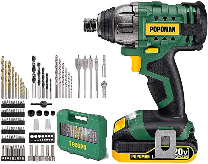 Buy POPOMAN Impact Driver +100Pcs Drill Screwdriver Bit Set Combo Kit, Impact Driver with 1600In-lbs Torque, 0-2900RPM Speed, 2.0Ah Battery, Screwdriver Bit Set with 1/16