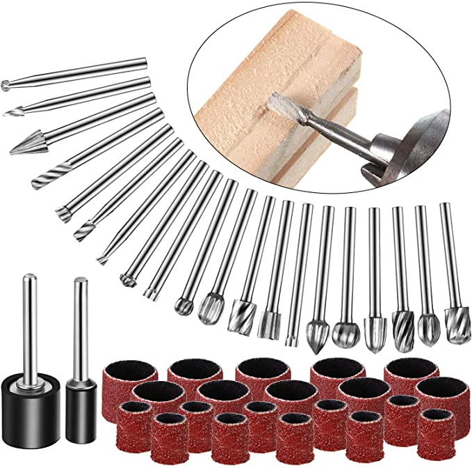 Buy Tungsten Carbide Rotary Burr Set of 20 Pieces 1/8 Shank HSS Rotary Bit Burrs Set and 22 Sanding Drums Kit for Drum Sander, Carbide Router Bit Set for DIY Woodworking, Carving, Engraving, Drilling 