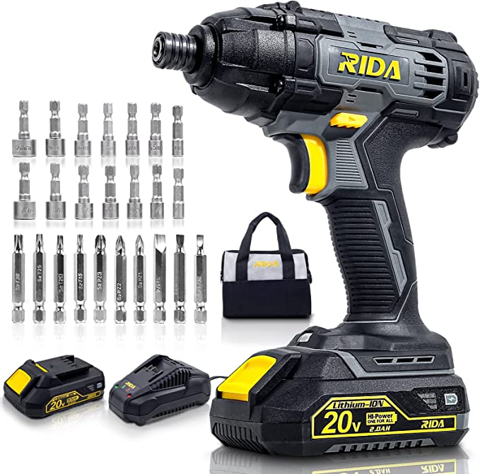 Buy RIDA Impact Driver, 1600In-lbs 20V Impact Drill, 2000mAh Lithium-ion Battery with 1H Fast Charger, 1/4 inch All-metal Hex Chuck, 0-2800RPM Variable Speed, 25 Accessories 