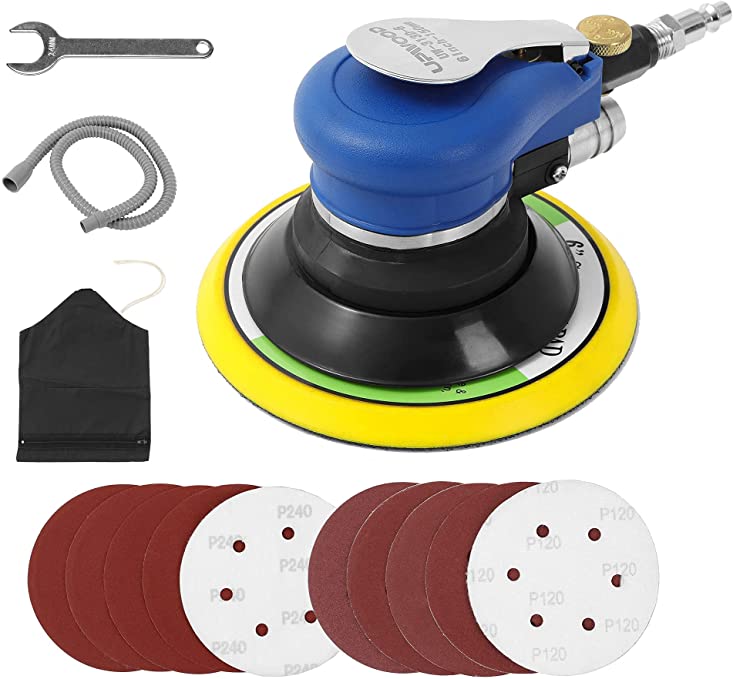 Buy UPWOOD Air Random Orbital Sander Self-Vacuum with Hose and Dust Bag, Pneumatic Palm Sander Orbital Sander with 10 Sandpapers for Auto Body Work, Woodworking (6 Inch-Vacuum Type)  