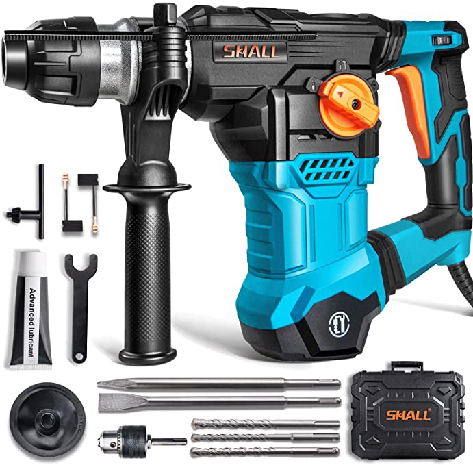 Buy SHALL 1-1/4 Inch SDS-Plus Heavy Duty Rotary Hammer Drill for Concrete and Stone, 12.5 Amp Demolition Hammer, Vibration Control and Safety Clutch, Flat Chisel, Point Chisel, and 3 Drill Bits Included 