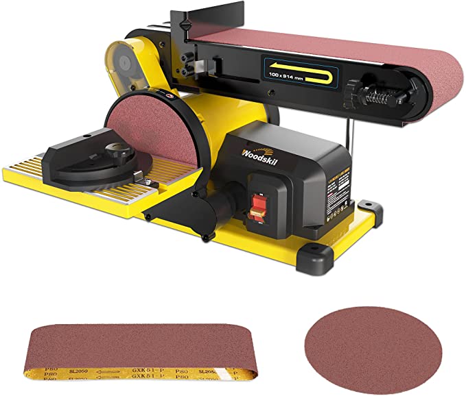 Buy Woodskil 4.3A 3/4HP Belt Sander 4 x 36 in. Belt & 6 in. Disc Sander with 2 pcs Sandpapers Woodskil 4.3A 3/4HP Belt Sander 4 x 36 in. Belt & 6 in. Disc Sander with 2 pcs Sandpapers Steel Base and Aluminum Work Table, 3600 RPM Induction Motor, Double Dust Exhaust Port Included 