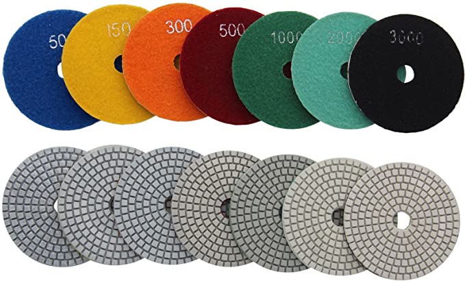 Buy 7 Pcs 7 Step Diamond Wet Polishing Pads Grit 50-3000# for Stone Easy Light 4