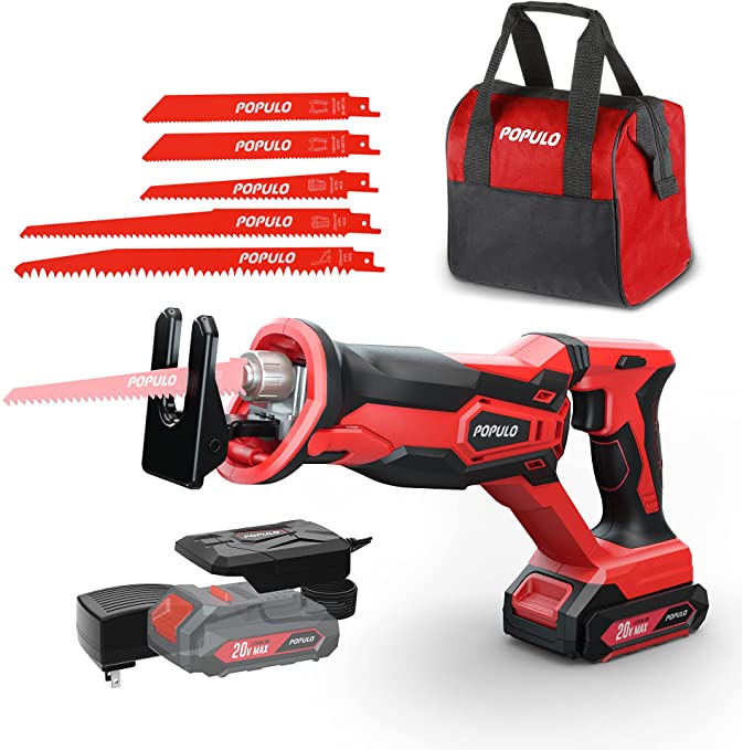 Buy Electric Saws, POPULO Cordless Reciprocating Saw, 20V MAX 2.0Ah Battery Power Saw Cordless Sawzall with Battery and Charger for Cutting Wood, Trees, and Metal 