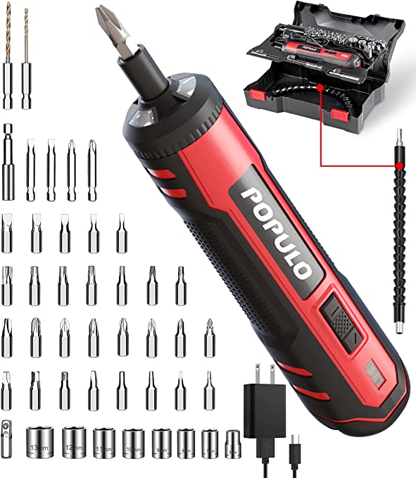 Buy Powerful Populo 4V Cordless Electric Screwdriver Kit with USB Rechargeable Lithium Ion Battery and LED Work Light 