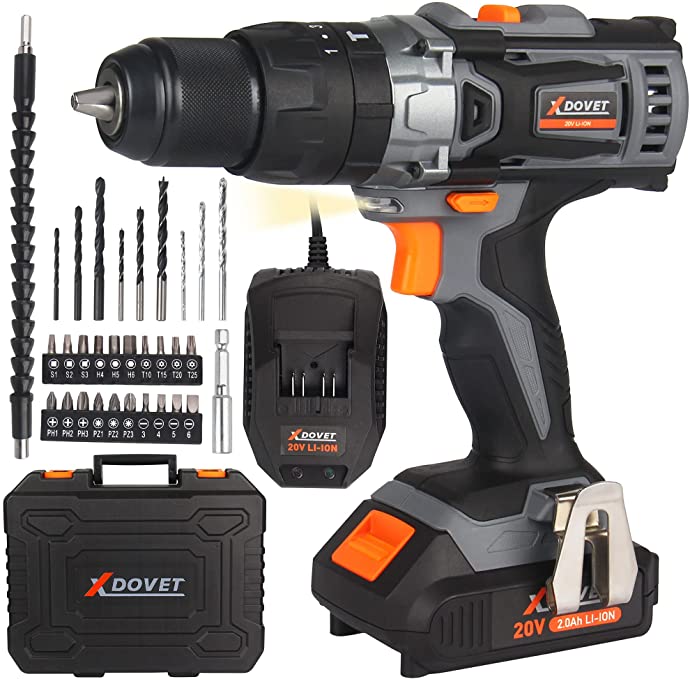 Buy XDOVET 20V Brushless Impact Drill, 2.0Ah Lithium-Ion Battery with Fast Charger, Variable Speed for Home Improvement & DIY Projects 