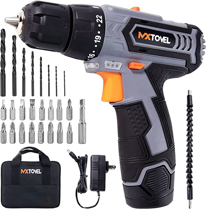 Buy MXTOVEL 12V Cordless Drill/Driver Kit, 26pcs Drill Set with 2.0Ah Battery, 22+1 Torque Setting, 3/8