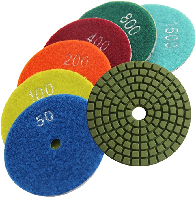 Buy 7 Pieces Easy Light Diamond 4 Inch Wet Polishing Pads Sanding Tools for Granite Marble Stone Grit 50-3000 