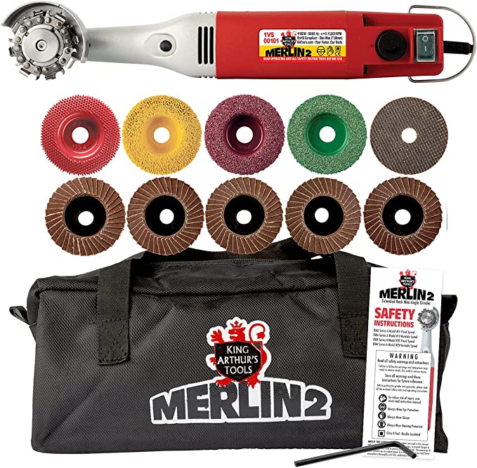 Buy MERLIN2 Handheld Variable Speed Mini Angle Grinder Power Tool with 11 Accessories – For Woodworking, Cutting, Sanding, Grinding, Carving, Engraving # 10025 King Arthur