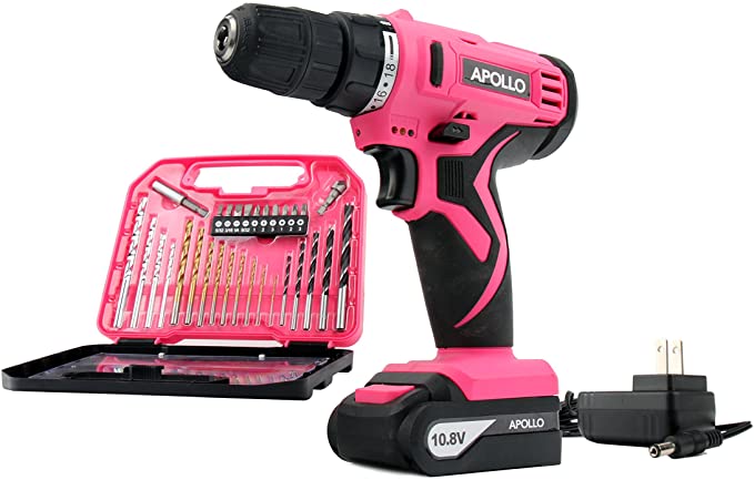 Buy APOLLO TOOLS DT4937P Pink Ribbon Powerful Lightweight Cordless Drill, Lithium Ion Battery with 30-Piece Accessory Drill Bit Set 