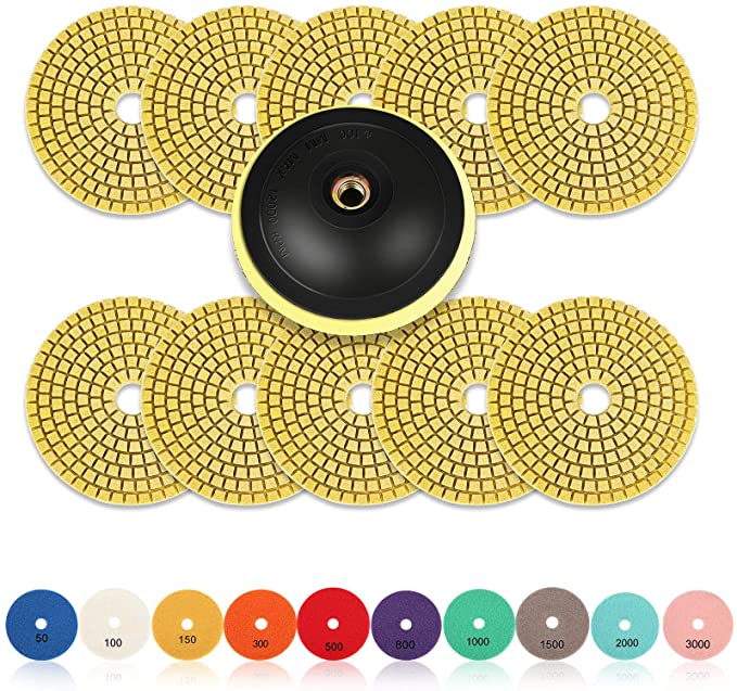 Buy 10pcs 4 Inch Diamond Polishing Pads Set Wet/Dry Polishing Kit Granite Polishing Pads Kit 50-3000 Grit with Hook and Loop Backer Pads for Granite Stone Concrete Marble Floor Grinder Buffer Polisher 