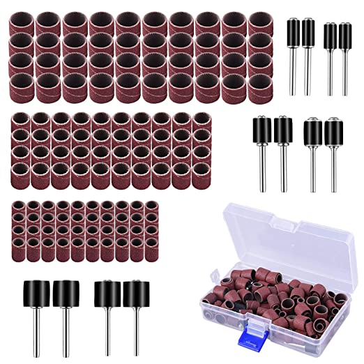 Buy With 120 Drum Sander Sanding Sleeves and 12 Drum Mandrels for Dremel Rotary Tool, AUSTOR 132 Piece Sanding Drum Set 