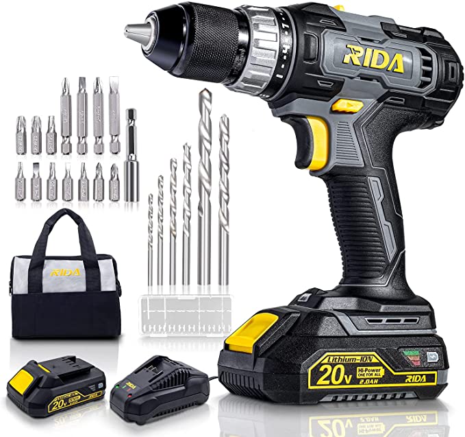 Buy RIDA 20V Cordless Drill with 2.0Ah Lithium-ion Battery and Fast Charger, 355 In-lbs Torque, 1/2