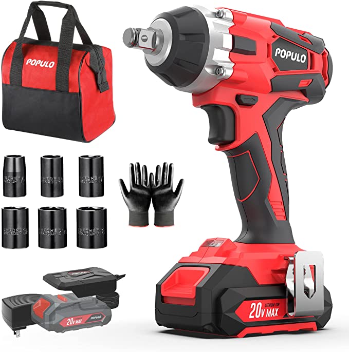 Buy Populo 20V Cordless Impact Wrench with 12