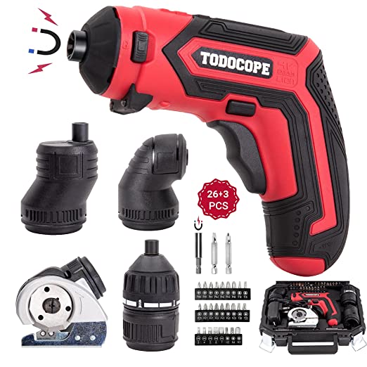 Buy TODOCOPE 4 in 1 Electric Screwdriver Cordless, 4V MAX 1500mAh Li-ion Cordless Screwdriver Rechargeable, with 4 Multi-function Attachment and Charger TODOCOPE 4 in 1 Electric Screwdriver Cordless, 4V MAX 1500mAh Li-ion Cordless Screwdriver Rechargeable, with 4 Multi-function Attachment and Charger 