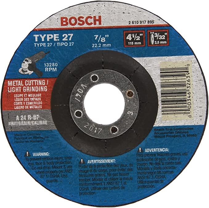 Buy 4-1/2 in. 3/32 in. 7/8 in. Arbor Type 27 24 Grit Light Grinding/Metal Cutting Abrasive Wheel BOSCH CG27M450 