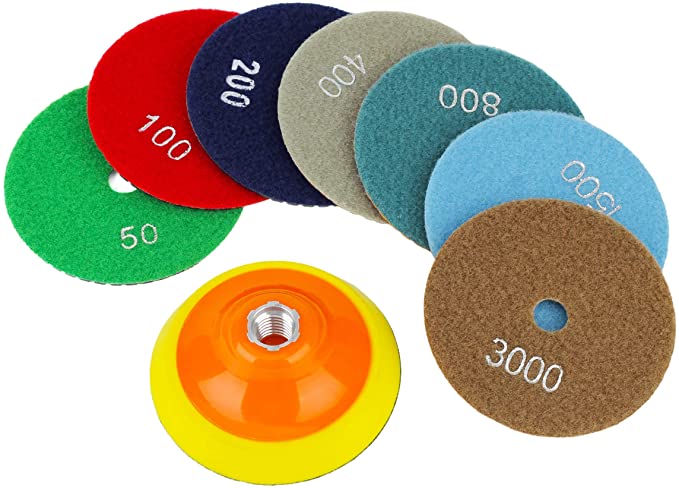 Buy 4 inch Diamond Polishing Pads Set Wet/Dry 8 Piece Set Granite Stone Concrete Marble VALIANTOIN 