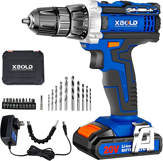 Buy 20V Cordless Drill Electric Screwdriver with 2 Variable Speeds,Electric Drill Tool Set,18 + 1 Torque Setting,3/8