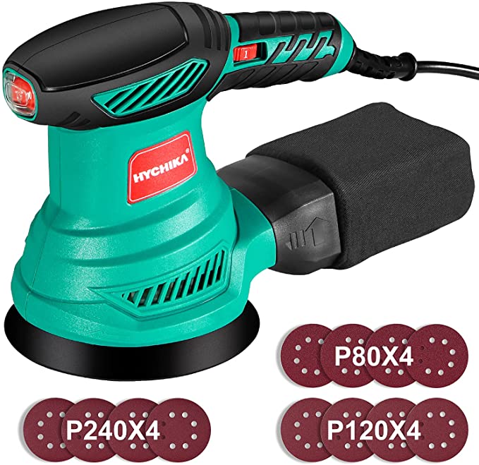 Buy HYCHIKA 5-Inch Electric Orbital Sander with 6 Various Speeds, 13000RPM Power Sander with 12 Pcs Sandpapers, 1 Pcs Dust Bag, 2.5 Amp Random Orbital Sander, Fit for Woodworking/Sanding 