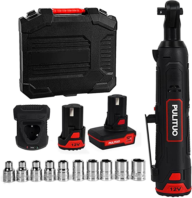 Buy PULITUO 3/8 Cordless Ratchet Wrench 40N.m 300 RPM Power Ratchet Wrench Kit w/ 10 Sockets,2-Pack142.0Ah+4.0 Ah14Li-Ion Batteries and 60-Min Fast Charge Variable Speed 