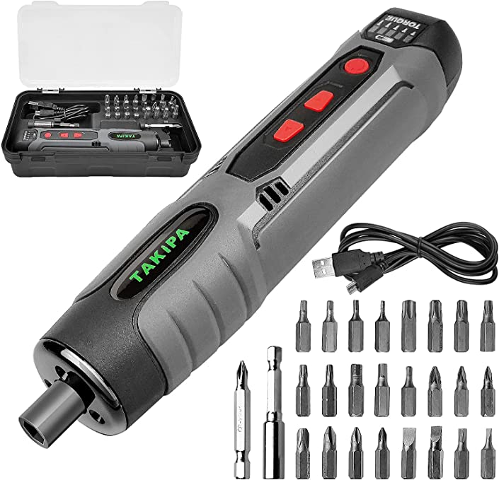 Buy 3.6V Cordless Electric Screwdriver, 1500mAh Li-ion Rechargeable Battery, 5 Torque Adjustment Levels, LED Working Lights, 26 Screwdriver Bits, Flex Hex Shaft, Bit Holders, and Storage Box 