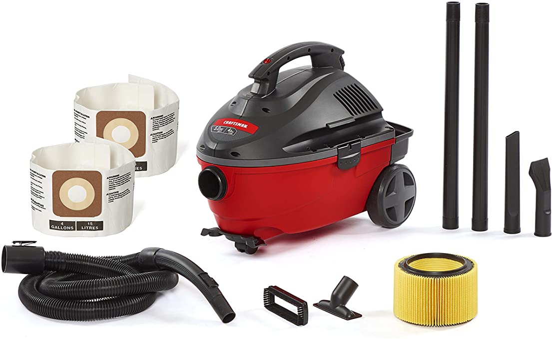 Buy CRAFTSMAN 17612 Wet/Dry Vac, Portable Shop Vacuum with Attachments and Dust Collection Bags, 4 Gallon, 5.0 Peak HP 