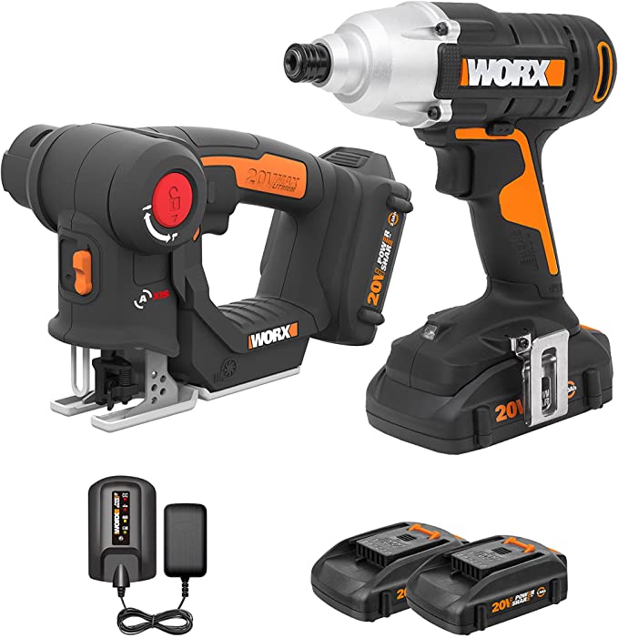 Buy WORX 20V AXIS Precision Cutting Jigsaw with 1/4 Inch Impact Driver, 2-tool Combo Power Tool Kit WX914L, PowerShare, 2 Batteries, and 1 Charger Included 