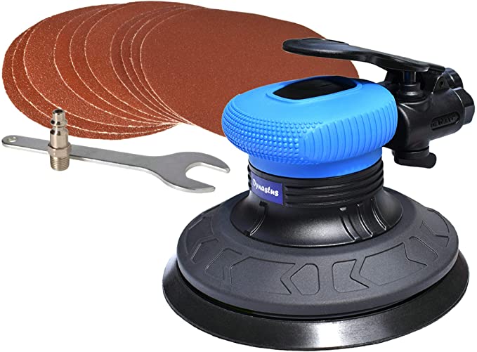 Buy 6-Inch Random Orbit Air Palm Sander, Dual Action Pneumatic Polisher with Velcro Hook and Loop Backing Pad, and ten sanding discs 