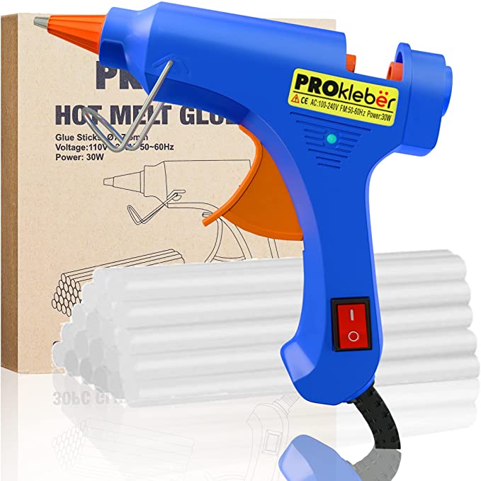 Buy PROkleber Hot Melt Glue Gun Kit Mini Size 30 Watt with 30 pcs Premium Glue Sticks for DIY Arts Crafts Projects Sealing Quick Repairs Home Office (Blue) 