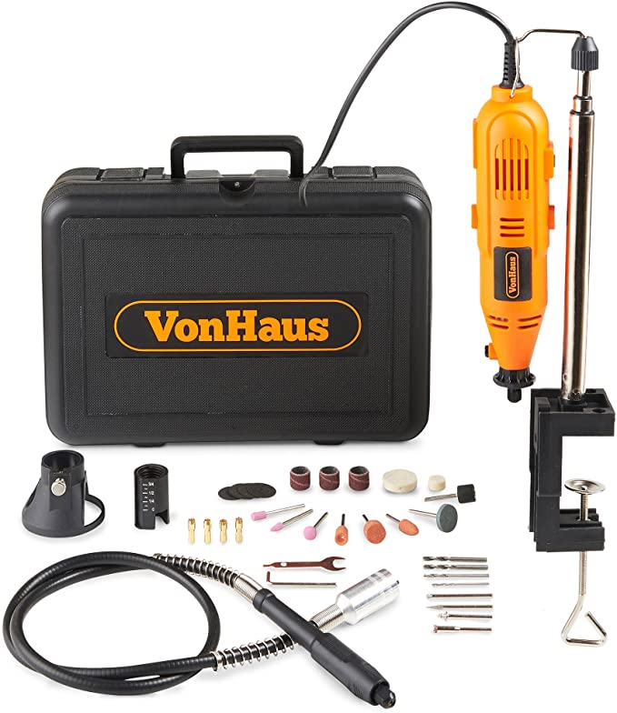 Buy VonHaus Variable Speed Rotary Tool Set with Flex Shaft, Stand, and Storage Case Including 34 Piece Multi-functional Accessories Tool Bits Set For Cutting, Sanding, and Polishing VonHaus Variable Speed Rotary Tool Set with Flex Shaft, Stand, and Storage Case Including 34 Piece Multi-functional Accessories Tool Bits Set For Cutting, Sanding, and Polishing 