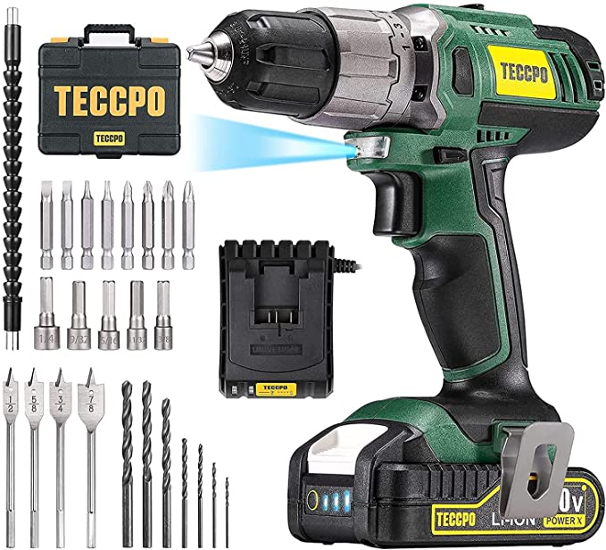 Buy TECCPO Cordless Drill, Drill Driver Set with 29 Pcs Accessories, 2-Speed, Max 310In-lbs, 2.0Ah Battery, 60-Min Fast Charger, 21+1 Torque Setting, Tool Case, General Household Power Tool - BHD100D 