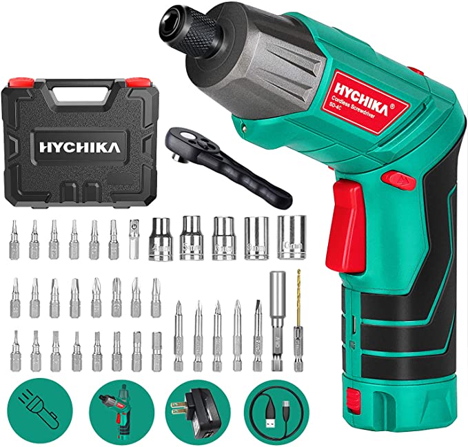 Buy HYCHIKA 3.6V 2.0Ah Electric Screwdriver Rechargeable Screw Gun & Bit Set, Front LED and Rear Flashlight, Ratchet Wrench, DC Charging with USB Cable, 36pcs Accessories, Cordless Screwdriver 6 N.m, HYCHIKA 3.6V 2.0Ah Electric Screwdriver Rechargeable Screw Gun & Bit Set, Front LED and Rear Flashlight, Ratchet Wrench, DC Charging with USB Cable, 