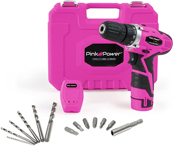 Buy Tool Case, Lithium Ion Electric Drill, Drill Set, Battery & Charger, Pink Power PP121LI 12V Cordless Drill & Driver Tool Kit for Women 