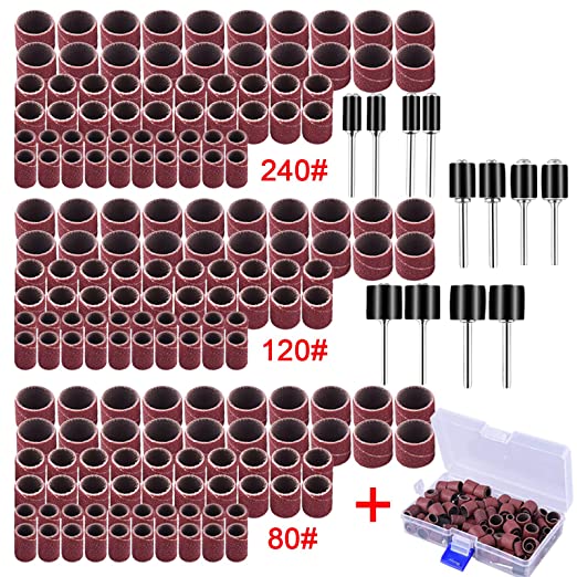 Buy 180 Pcs Drum Sander Nail Sanding Band Sleeves and 12 Pcs Drum Mandrels are included in the AUSTOR 192 Pcs Sanding Drum Kit with Free Box. 