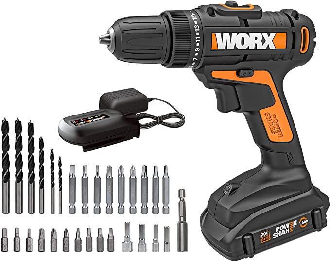 Buy WORX 20V Cordless Drill Driver WX101L.4 with 30 Drilling&Driving Bit Set Battery and Charger Included WORX 20V Cordless Drill Driver WX101L.4 with 30 Drilling&Driving Bit Set Battery and Charger Included 