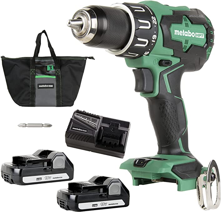 Buy Metabo HPT 18V MultiVolt Cordless Drill/Driver Kit | Brushless Motor | 1/2-Inch Keyless Metal Chuck | Lifetime Tool Warranty, Green | DS18DBFL2E 