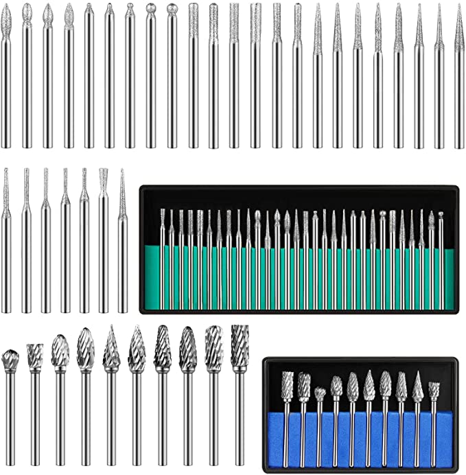 Buy Rotary Burr Drill Kit for Die Grinder Drill Aluminum Wood Working with 10 Pieces Metal Carving Drilling Polishing Cutter Bits and 30 Pieces Diamond Burr Bits, Rotary Burr Drill Kit for Die Grinder Drill Aluminum Wood Working 