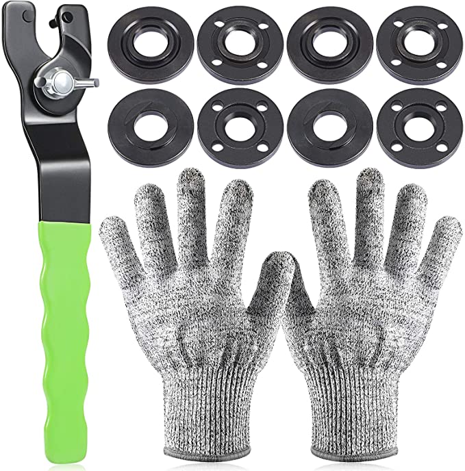 Buy Angle Grinder, Flange Wrench, Spanner, 8 Pieces Metal Inner Outer Lock Nut, and 2 Pieces Gloves (5/8 Inches) 