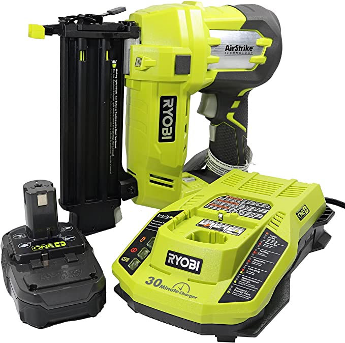 Buy Ryobi 18V One+ Airstrike Brad Nailer Kit, 3 Pieces (Includes: 1 x P320 Brad Nailer, 1 x P102 2AH 18V Battery, 1 x P117 IntelliPort Dual Chemistry Battery Charger)  